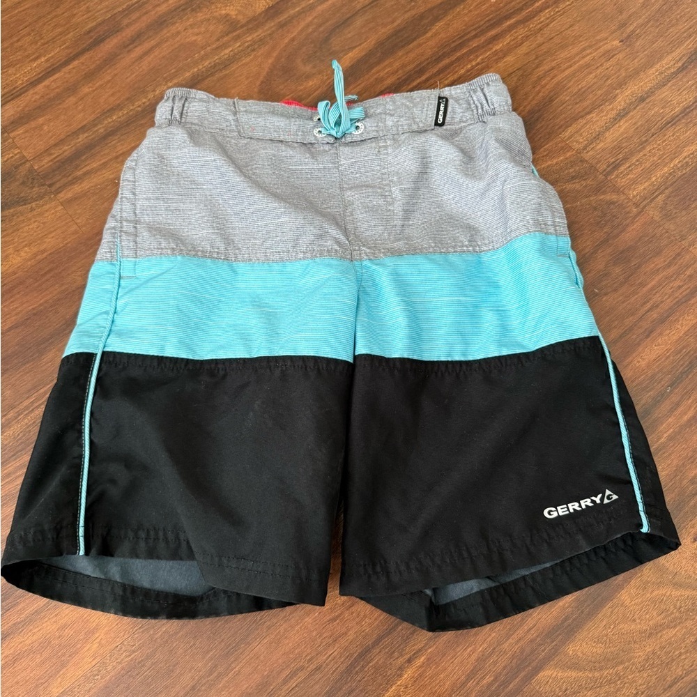 Gerry Boy’s Black Blue Swim Shorts Size M 10/12 Summer Vacation Cruise Tropical